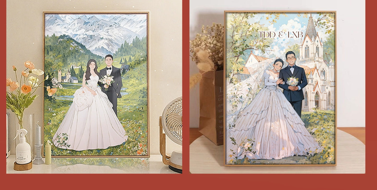 專屬客製插畫婚禮畫框|手繪風定制相框