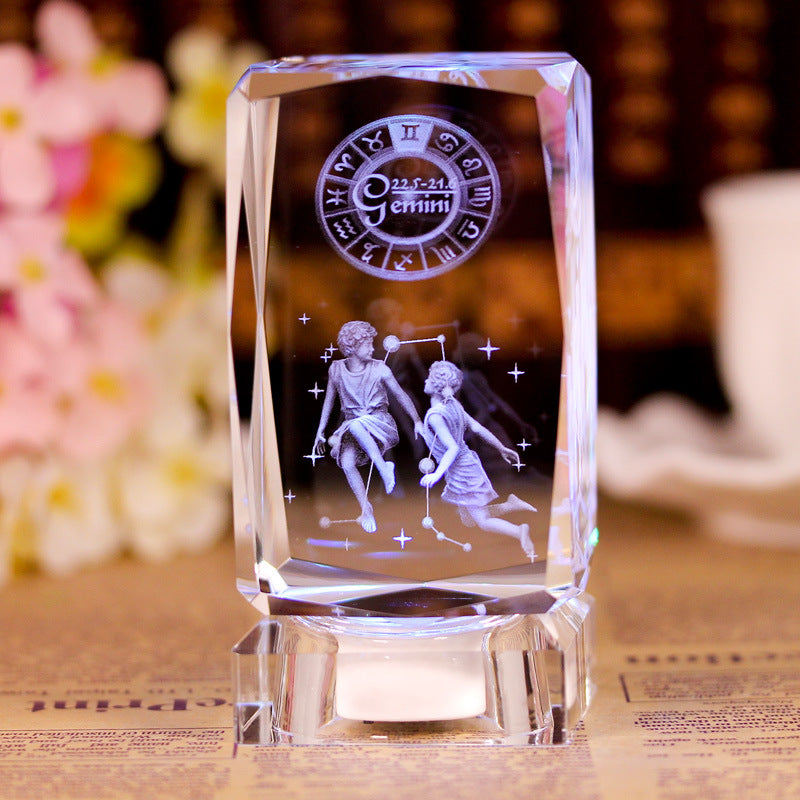 【12星座水晶擺件】立體雕刻燈光底座|生日/禮物/收藏佳品