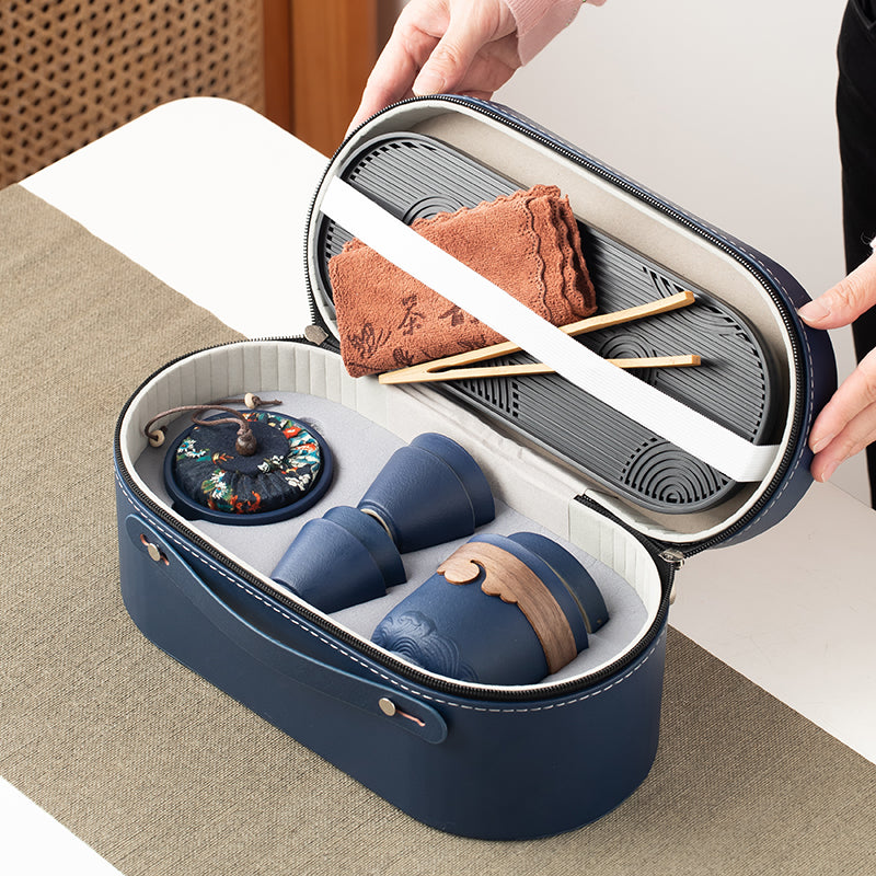 雲藍行茶組｜典雅隨行茶具禮盒（可客製化刻字）