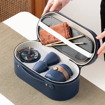 雲藍行茶組｜典雅隨行茶具禮盒（可客製化刻字）