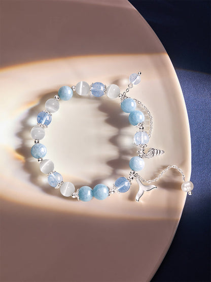 【淡水珍珠×海藍寶】情緒穩定水晶石手鏈｜藍色貓眼石女款手飾