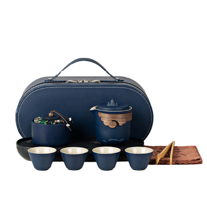 雲藍行茶組｜典雅隨行茶具禮盒（可客製化刻字）